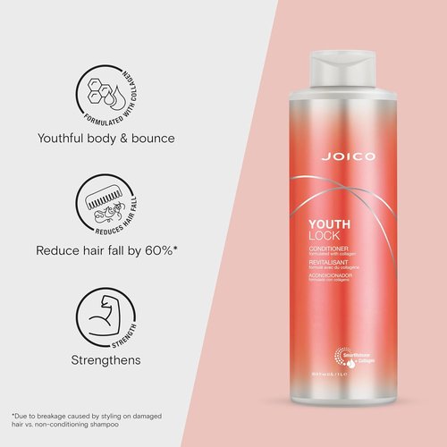 Joico YouthLock Conditioner - Collagen-Infused Formula for Youthful Body & Bounce | Softens & Detangles Hair