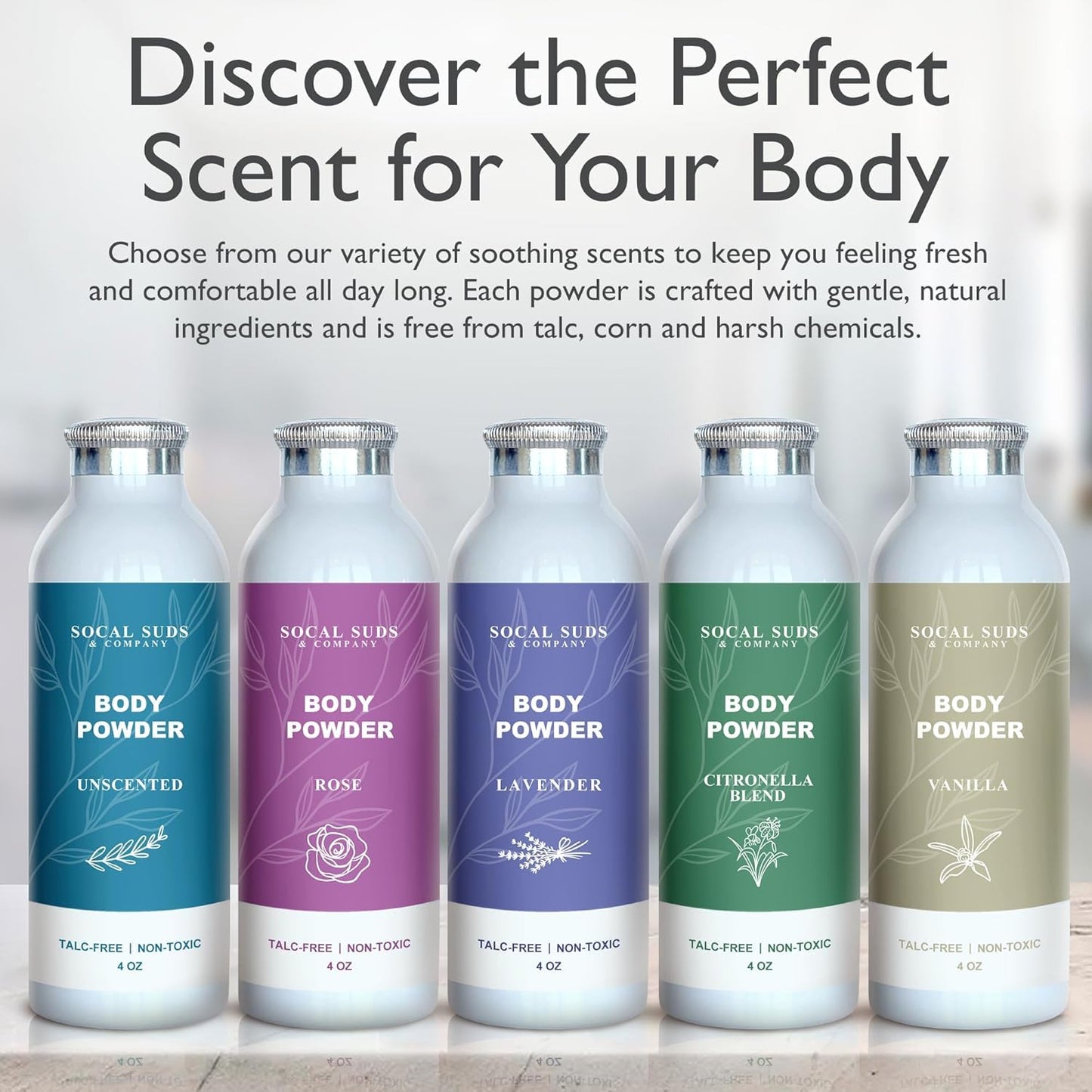 SoCal Suds & Company Natural Body Powder - Talc-Free Lavender Formula with Arrowroot & Aspen Bark - 4oz
