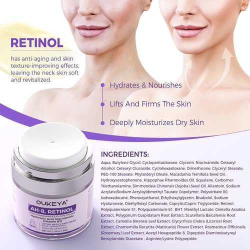 OUKEYA Retinol Lifting Neck & Face Cream - Peptide Firming Care with Hyaluronic Acid, Hydrating & Brightening