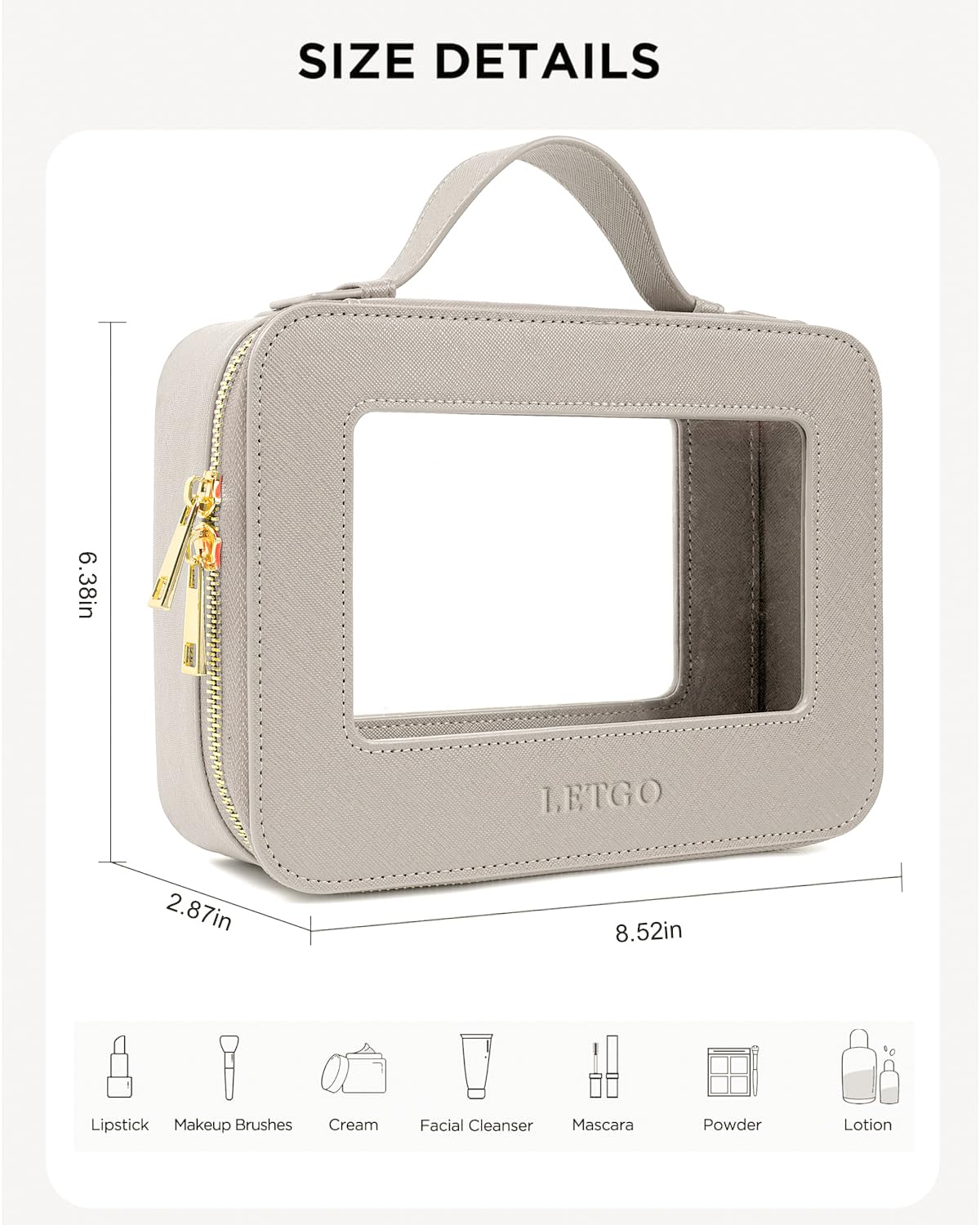 LETGO Clear Makeup Bags, TSA Approved Toiletry Bag with Zipper, Clear Makeup Organizer Fit Carry-on Travel Essentials,Clear Cosmetic Bags for Women Men (A-Grey)