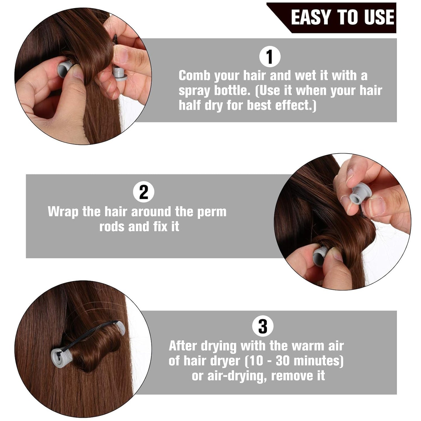 WILLBOND 60 Pcs Short Perm Rods - Non-Slip Plastic Hair Styling Tools for Natural Waves | 0.59 Inch, Gray