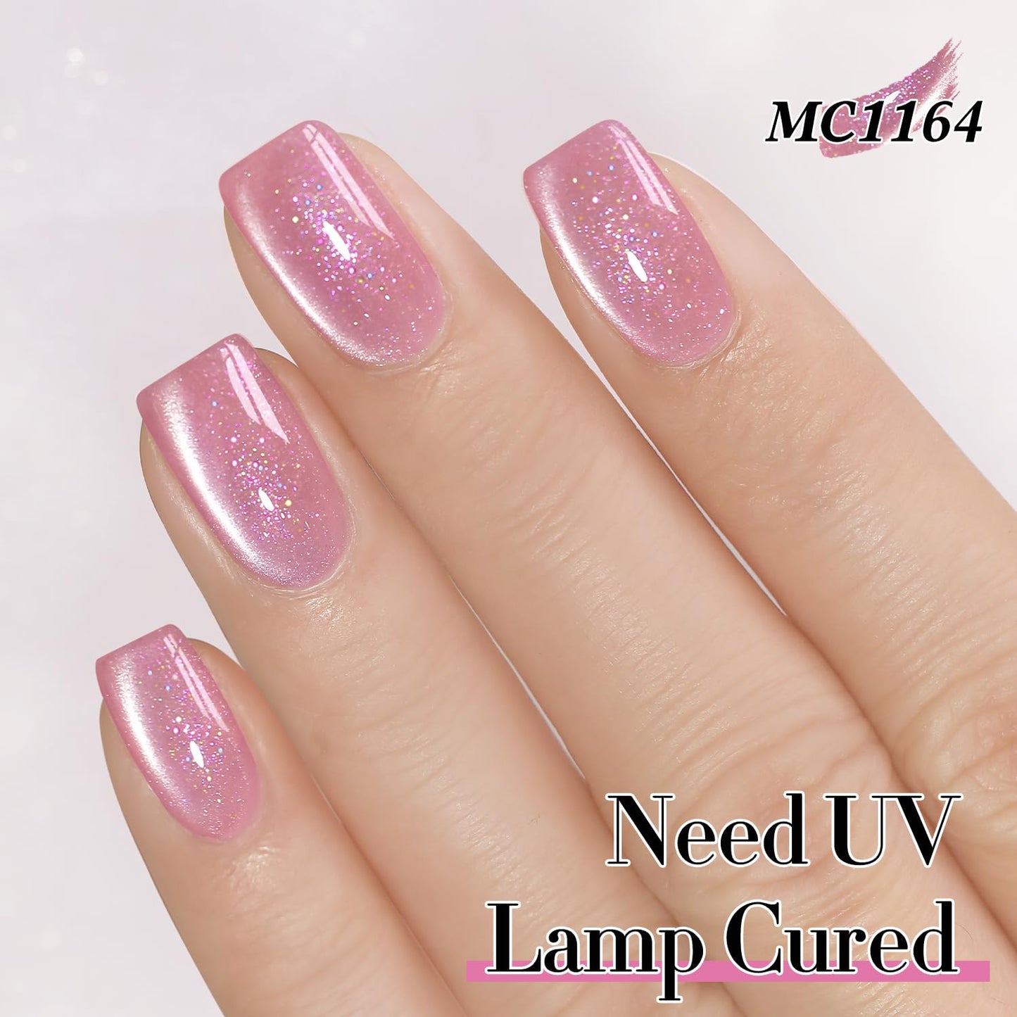 Double Rhythm 0.5 Oz Cat Eye Gel Polish with Magnet Same Color Same Bottle Holographic Glitter Shimmer Translucent Color Salon Soak Off Magnetic Nail at Home (Mermaid Pink-MC1164)