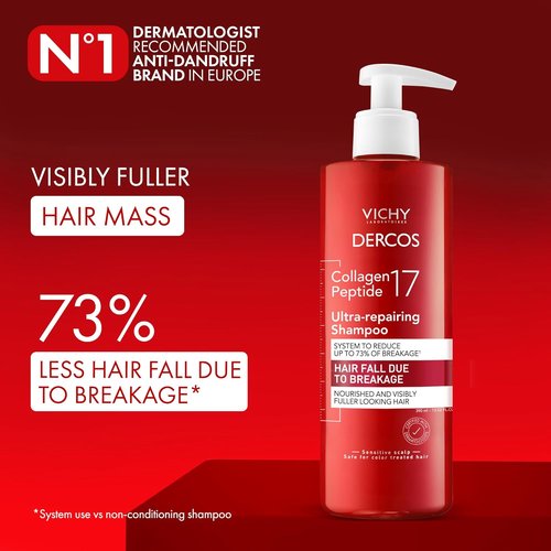 Dercos Collagen Peptide 17 Ultra-Repairing Shampoo - Strengthens Weak Hair, Reduces Breakage & Boosts Volume