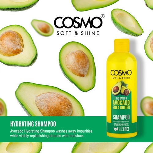 Cosmo Soft & Shine Shampoo - Hydrating Avocado & Shea Butter Formula | 16.2 fl. oz | Paraben-Free, Sulfate-Free, Daily Use