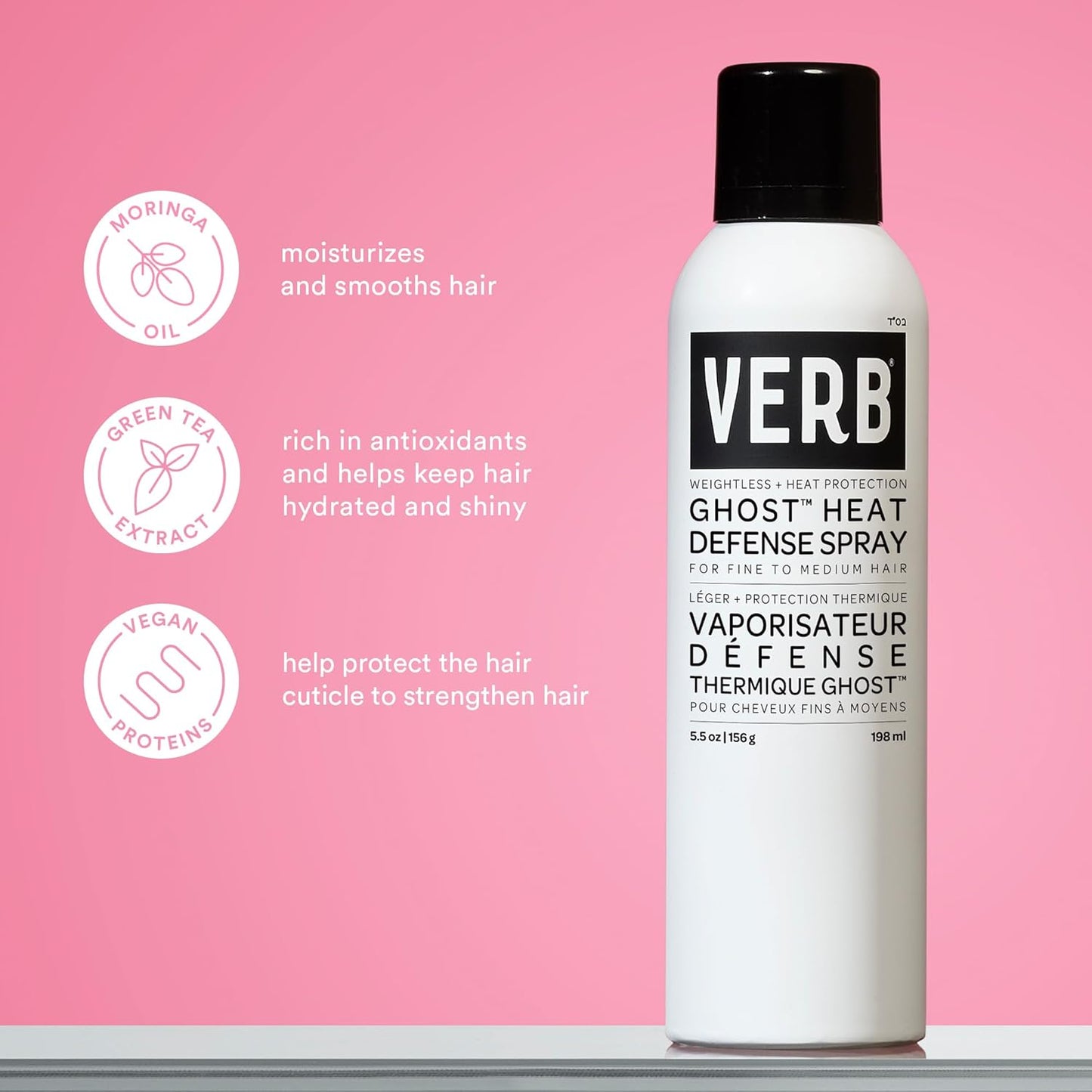 VERB Ghost Heat Defense Spray - Weightless Heat Protection & Shine for Fine to Medium Hair - Vegan Formula