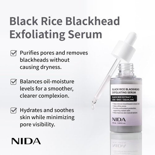 NIDA Black Rice Exfoliating Serum - Daily Soft Scrub for All Skin Types | 1.69 fl. oz. (50ml)
