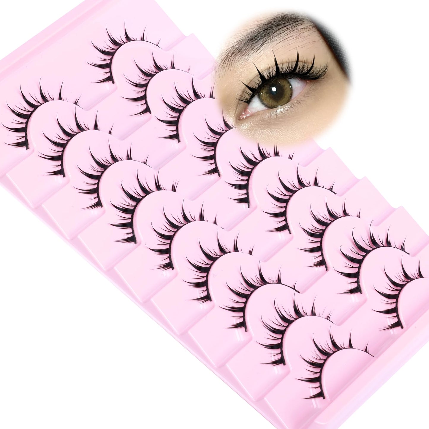 Manga Lashes Anime Lashes Spiky False Eyelashes Wispy Lashes Pack 9 Pairs Fake Lashes Spiky Eye Lashes Cosplay Natural Lashes by Lanflower