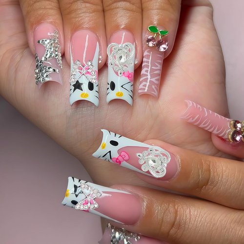 KACHIMOO 106 Pcs Nail Charms and Gems Silver Nail Charms Nail Rhinestones for Nails Design 3D Butterfly, Bow, Star,Cherry,Cross,Dollar,Heart Shapes for Acrylic Nails (19 Styles)