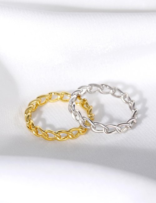 Mameloly 3.8mm 925 Sterling Silver 14K Gold Plated Wedding Bands for Women Stackable Open Chain Link Engagement Rings Size 6.5