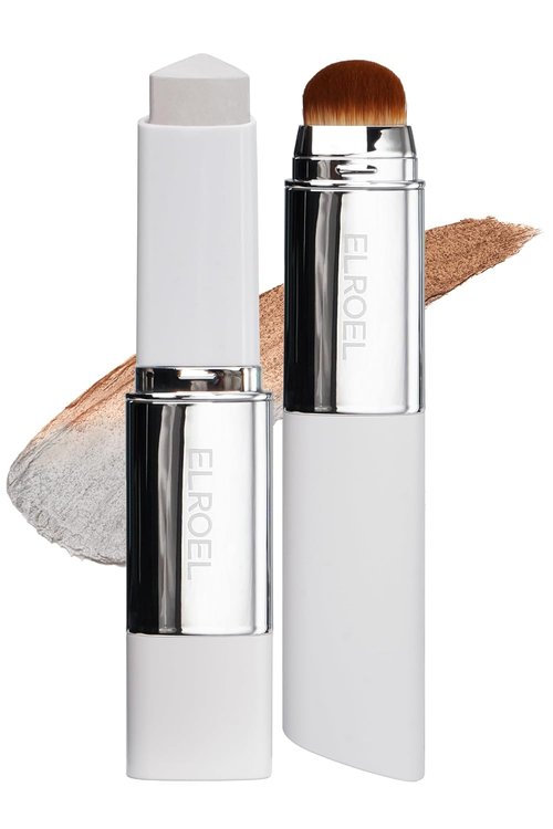 ELROEL Blanc Cover Cream Stick V White - Color-Changing Foundation with Volufiline - Medium to Full Coverage, Dewy Finish - Dual-Ended with Brush (204 Tan)