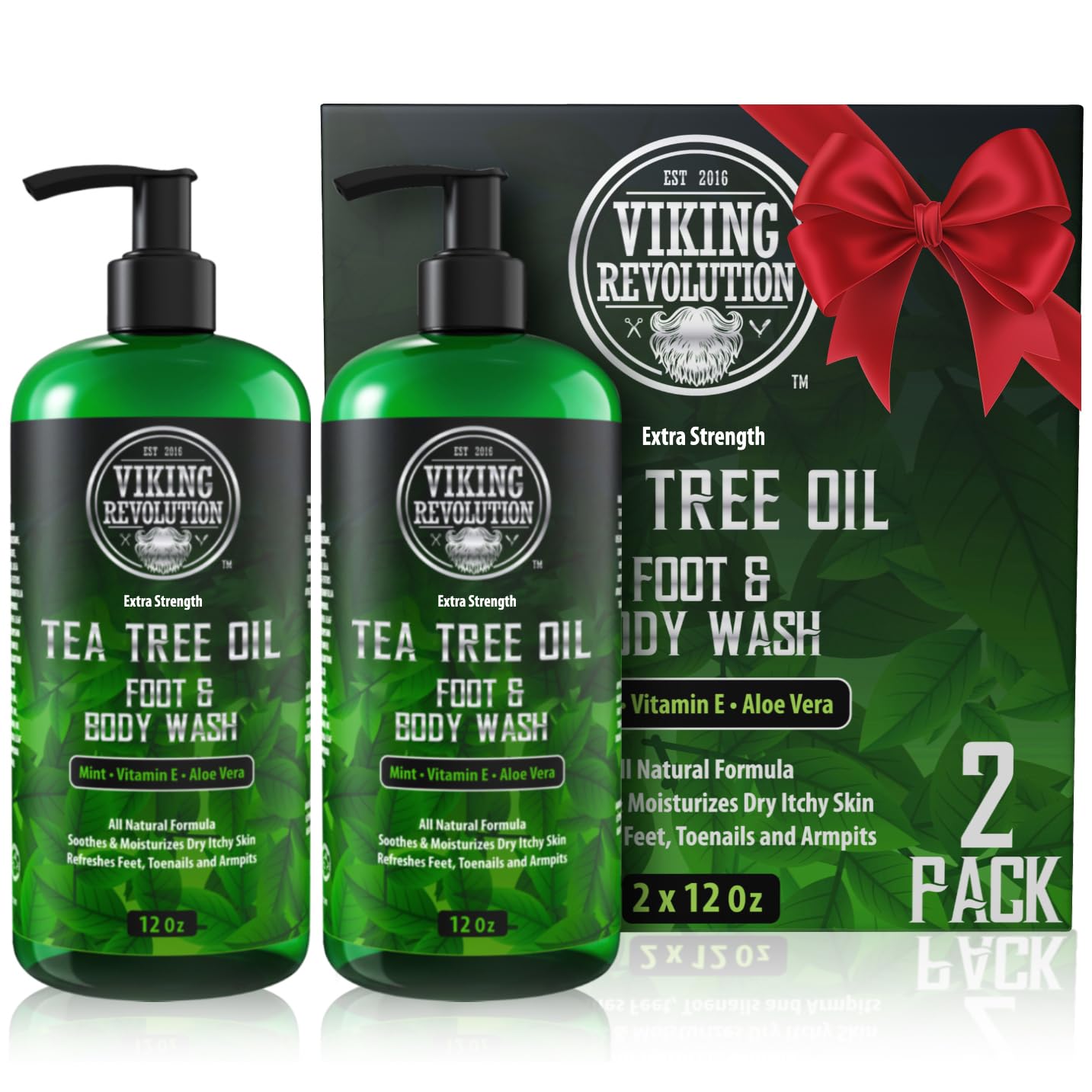 Viking Revolution Tea Tree Oil Body Wash Soap for Men - Helps Athlete's Foot, Toenail, Jock Itch, Eczema, Ringworm & Body Odors - Extra Strength Men's Body Wash (2 Pack)