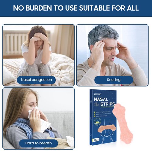 80Pcs Nasal Strips for Snoring - Strong Adhesion Nose Strips for Breathing - Improves Sleep with Nasal Congestion Relief - All Day Use for Sports and Sleep