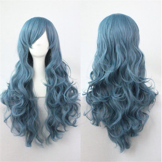 Sharebeauty Womens Medium Long Wavy Synthetic Wig Anime Cosplay Halloween Costume Party Wig (Smoky Blue)