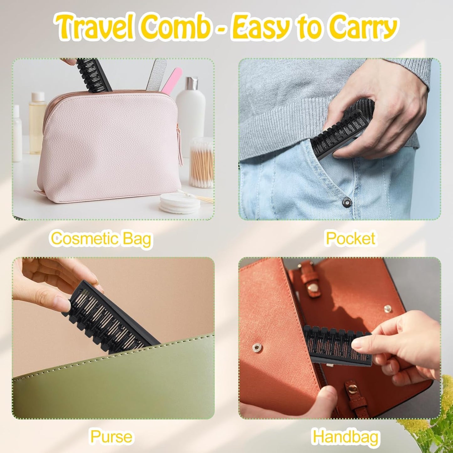 Skiennix Portable Travel Folding Hair Comb - Mini Pocket Anti-Static Brush for Men & Women | 12 Pcs Black