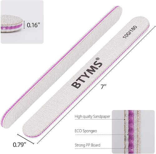 BTYMS Nail Files - 25 Pcs Double-Sided Emery Boards for Acrylic & Natural Nails - 100/180 Grit