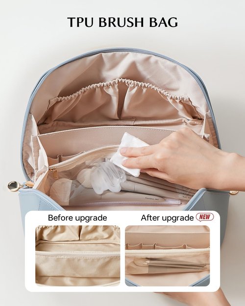EACHY Travel Makeup Bag,Large Capacity Cosmetic Bags for Women,Portable Pouch Open Flat Toiletry Bag Make up Organizer with Divider and Handle