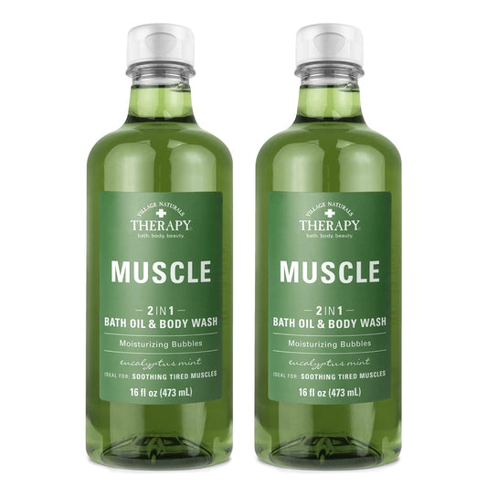 Village Naturals Therapy Muscle Foaming Bath Oil | Relaxing Body Wash - 16 oz (2 Pack) - Green