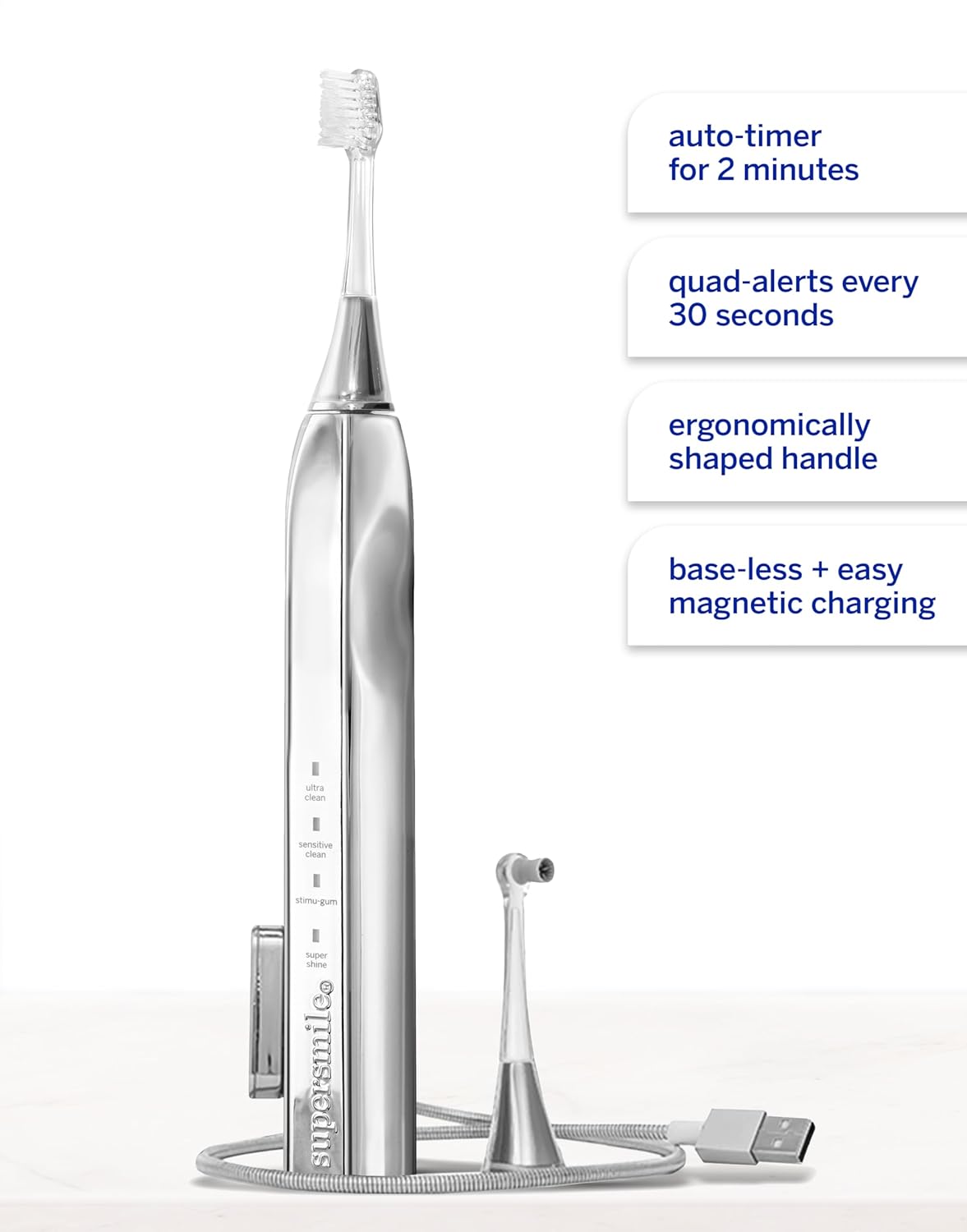 Supersmile Zina45™ Sonic Pulse Toothbrush - Angled Polishing Head for Advanced Cleaning | Whiter Teeth & Healthier Gums
