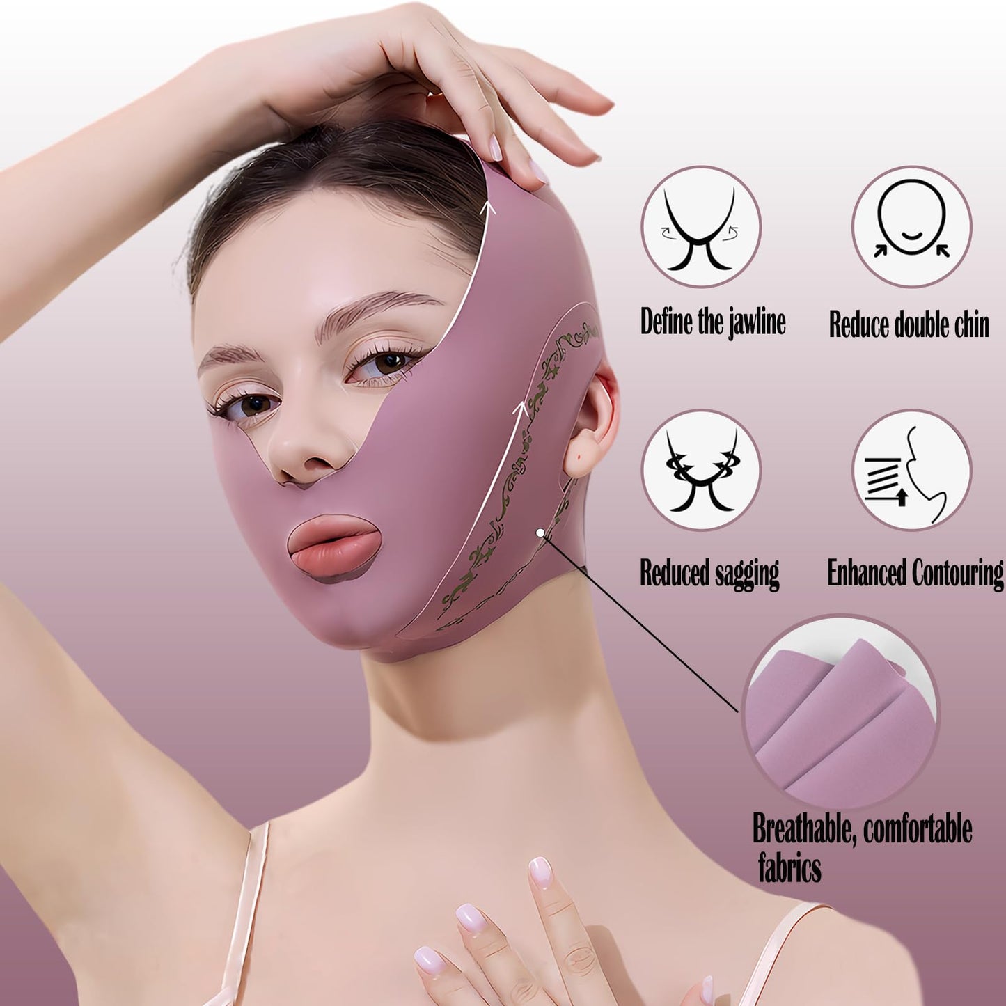 FMOYSIEN Chin Strap for Women, Full Wrap Face Strap,Adjustable V Line Mask, Breathable,Comfortable Chin Strap for Sleeping, Purple