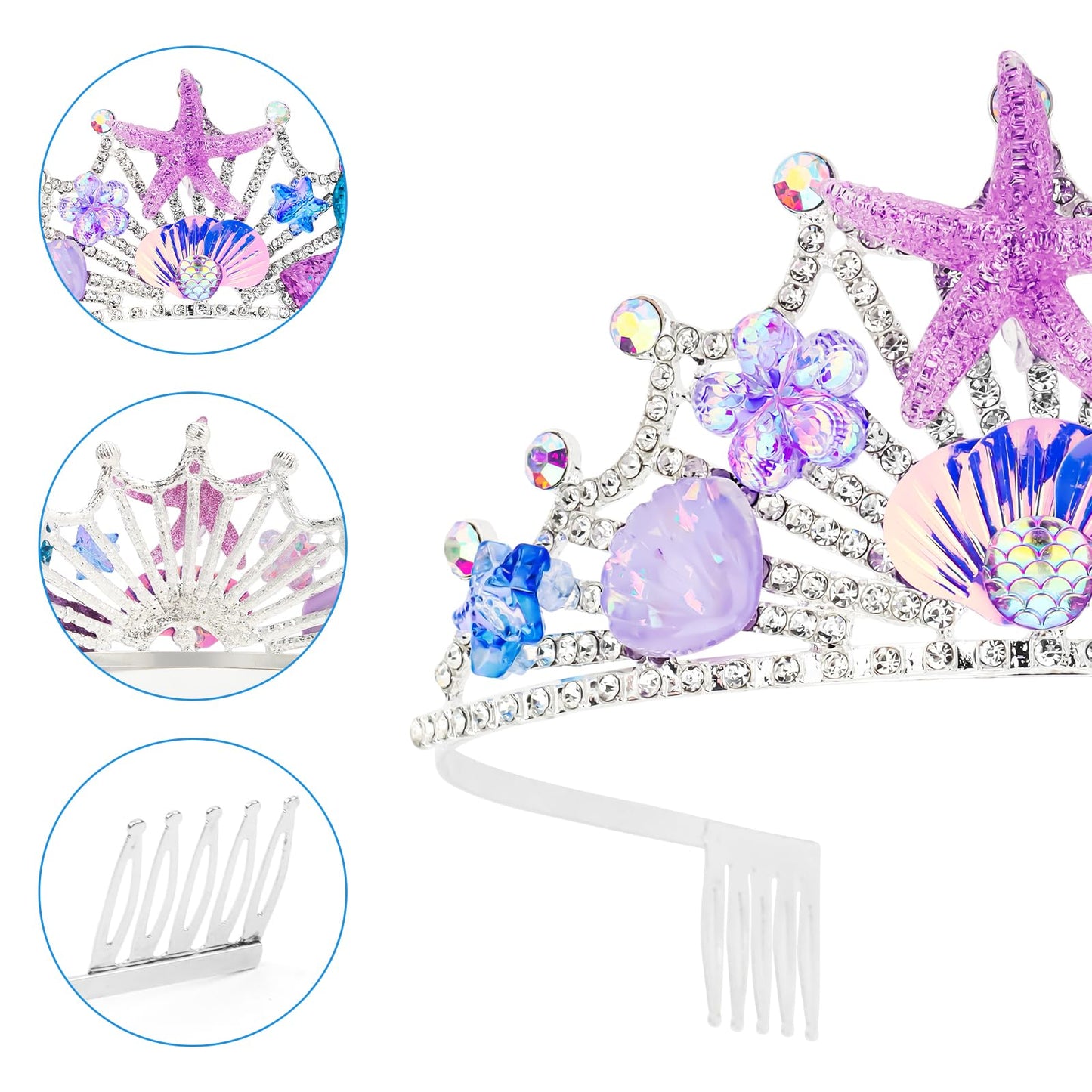 GAFATORY Purple Mermaid Crown and Sash for Women Birthday Crown and Sash for Birthday Princess Mermaid Adult Crown Ocean Theme Mermaid Birthday Decoration Seashell Fishtail Crown Halloween