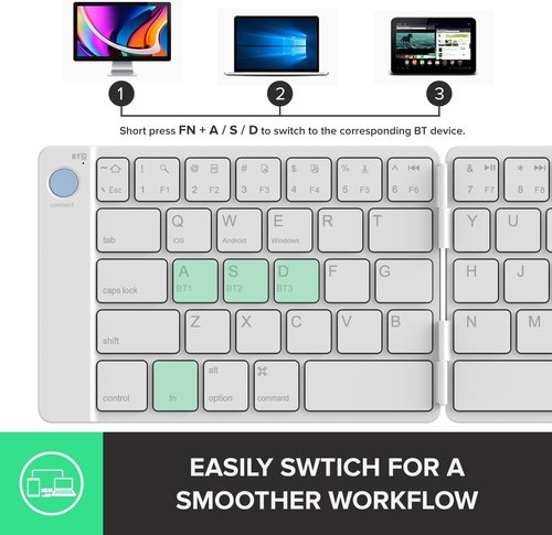 DELUX PockCombo Wireless Keyboard & Mouse - Foldable Bluetooth Design, Portable & Lightweight (White)