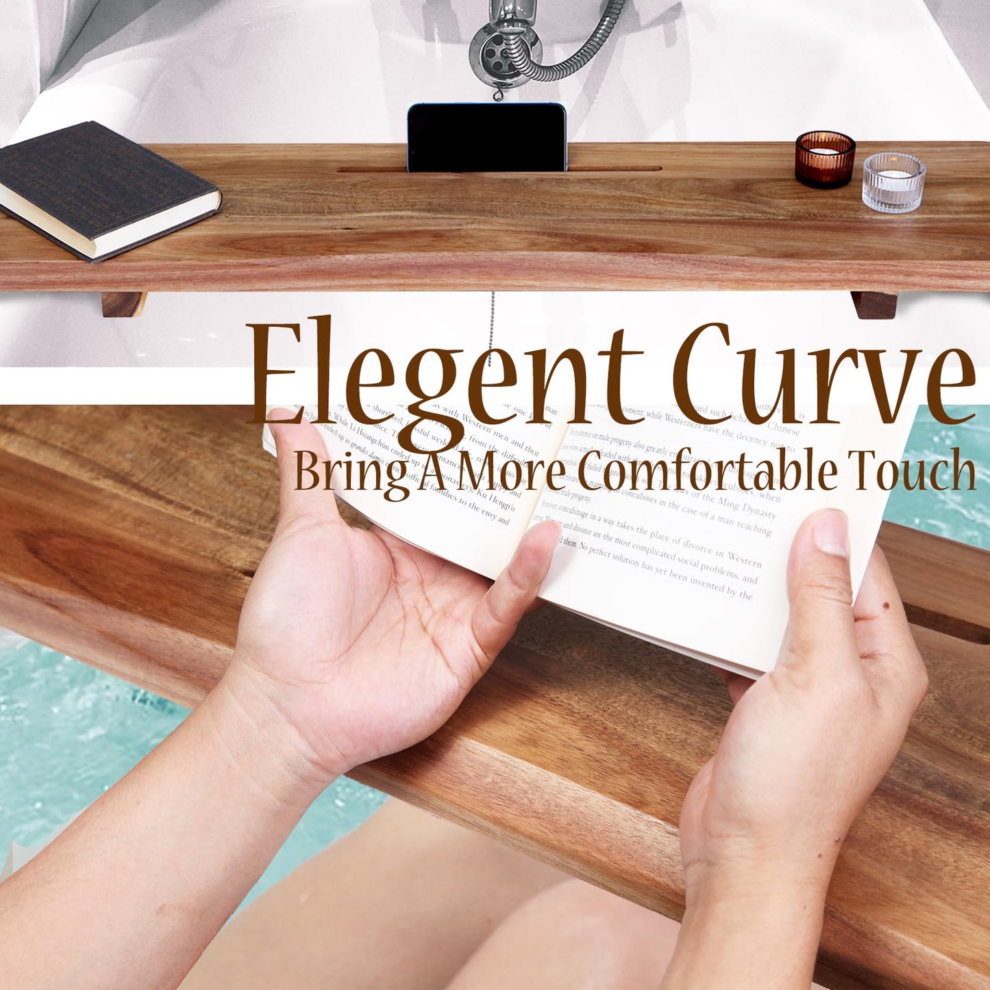 Premium 1.2IN Thickened Board Acacia Wood Bathtub Tray Caddy with Adjustable Legs, Minimalistic Design Bath Tray for Tub, Bathtub Accessories, Fits Most Free Standing Bath Tubs, Idea for Women