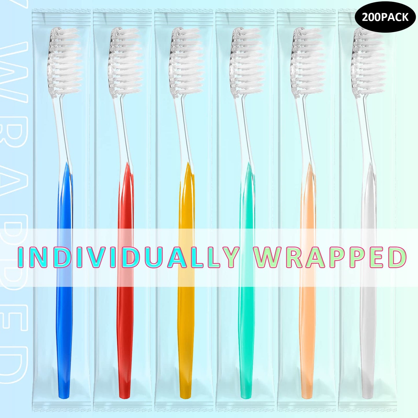 Honeydak 300 Pieces Disposable Toothbrushes Individually Wrapped Toothbrushes Medium Soft Tooth Brush Manual Travel Toothbrush Set for Adults Travel Toiletries, 6 Colors