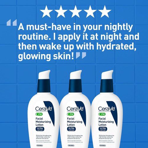 CeraVe PM Facial Moisturizing Lotion - Ultra-Lightweight Night Cream with Hyaluronic Acid & Niacinamide | 3 Ounce