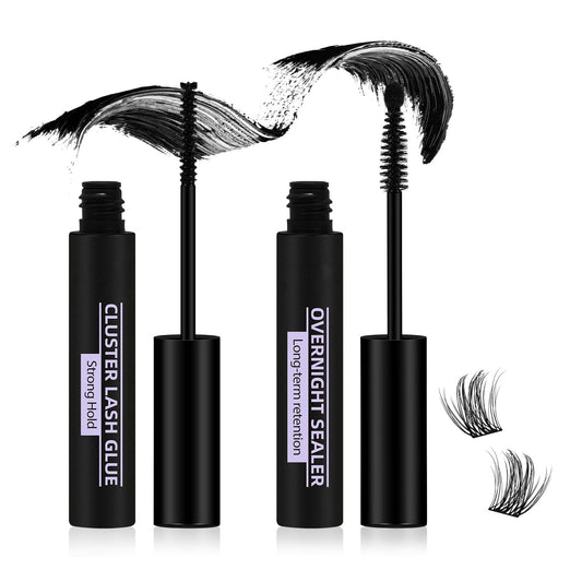 Lash Bond and Seal Cluster Lash Glue 10ML+10ML Lash Clusters Overnighter Lash Bond Lash Sealer for Cluster Lashes Waterproof Glue Longer Life Coating -2PCS