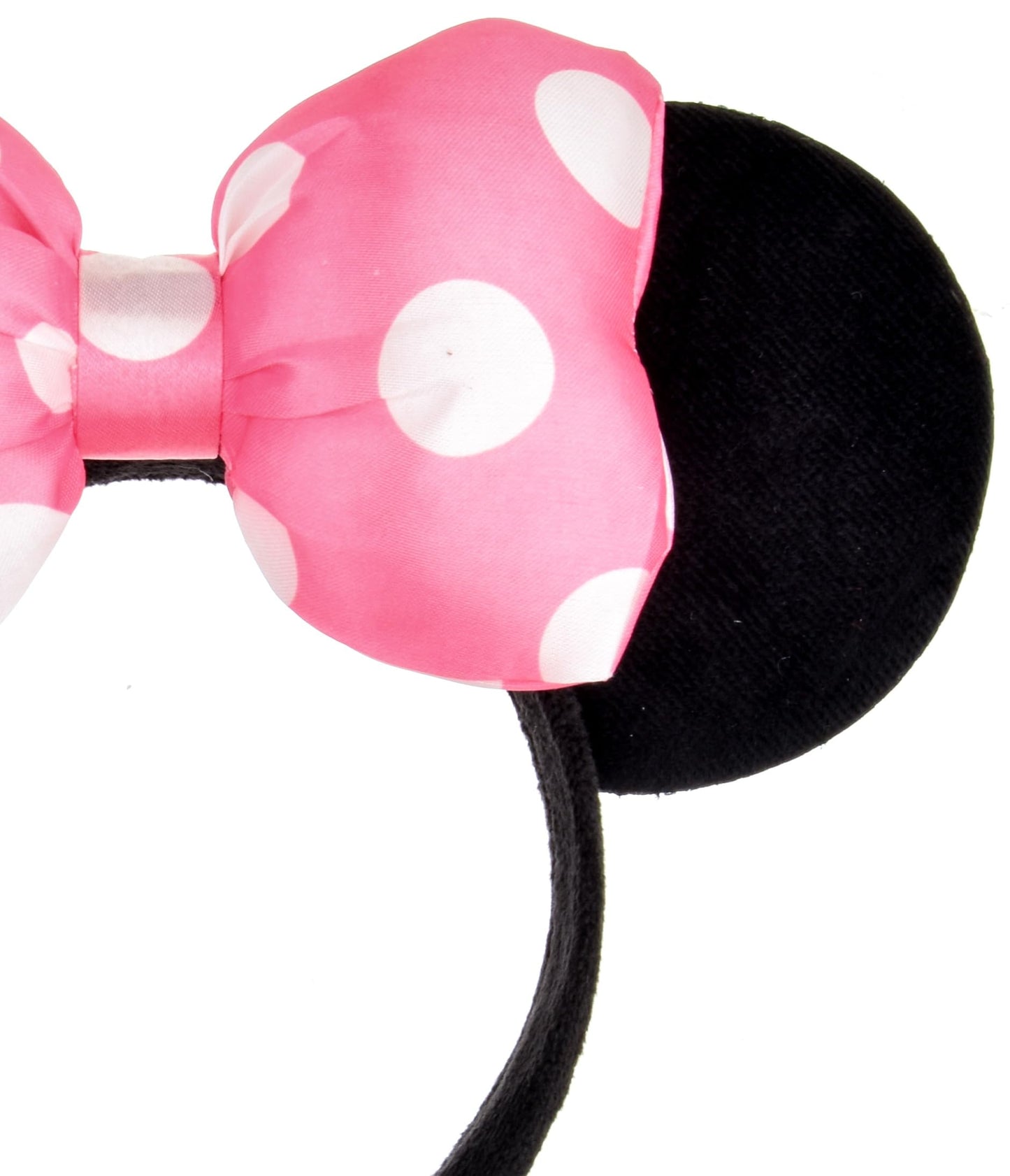 A Miaow 3D Black Mouse Velvet Ears Headband MM Polka Dot Satin Bow Hair Clasp Women Adults Costume Supply Holiday Park Headwear (Black and Pink, One Size)