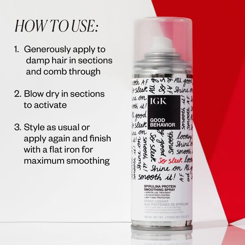 IGK GOOD BEHAVIOR Spirulina Protein Smoothing Spray | Keratin Like Treatment + Frizz Control + Heat Protectant | Vegan + Cruelty Free |