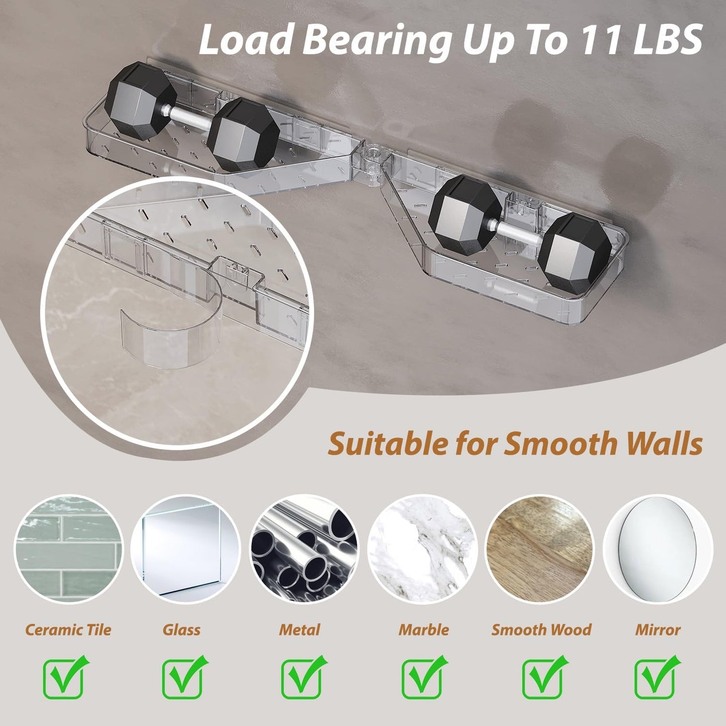 Skiennix Corner Shower Caddy - Wall Mounted Acrylic Shelf with Adhesive Tapes & Drainage Holes | Adjustable Angles, No Drilling
