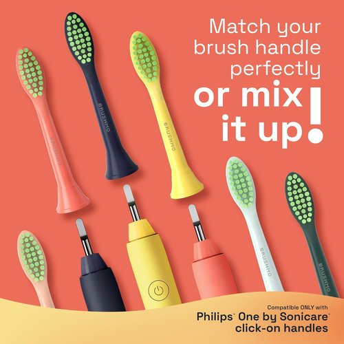 Brushmo Replacement Toothbrush Heads - Compatible with Philips One Sonicare | 4 Soft Dupont Heads & Tongue Cleaner - Miami Coral