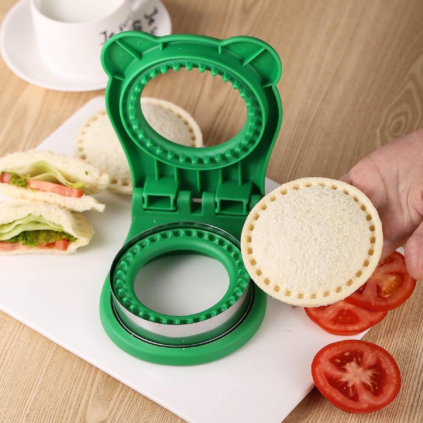 Uncrustable Sandwich Maker - Circle Shape 3.7 Inch Cutter & Sealer for Kids Lunchboxes | Green