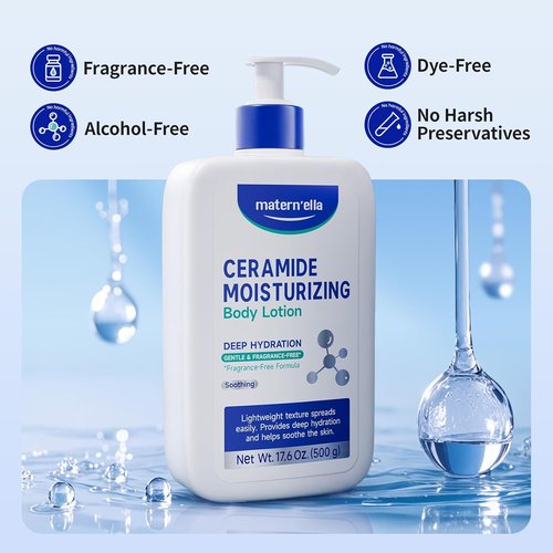 Matern'ella Ceramide Body Lotion - Daily Moisturizer for Dry & Sensitive Skin | 48H Hydration, 17.6 Oz