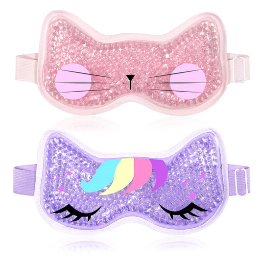 CONBELLA 2PCS Adorable Cooling Eye Mask Gel Eye Mask, Reusable Hot Cold Therapy Cold Eye mask for Post Surgery, Puffiness, Dark Circles, Eye Bags, Dry Eyes, Migraines with Soft Plush Backing