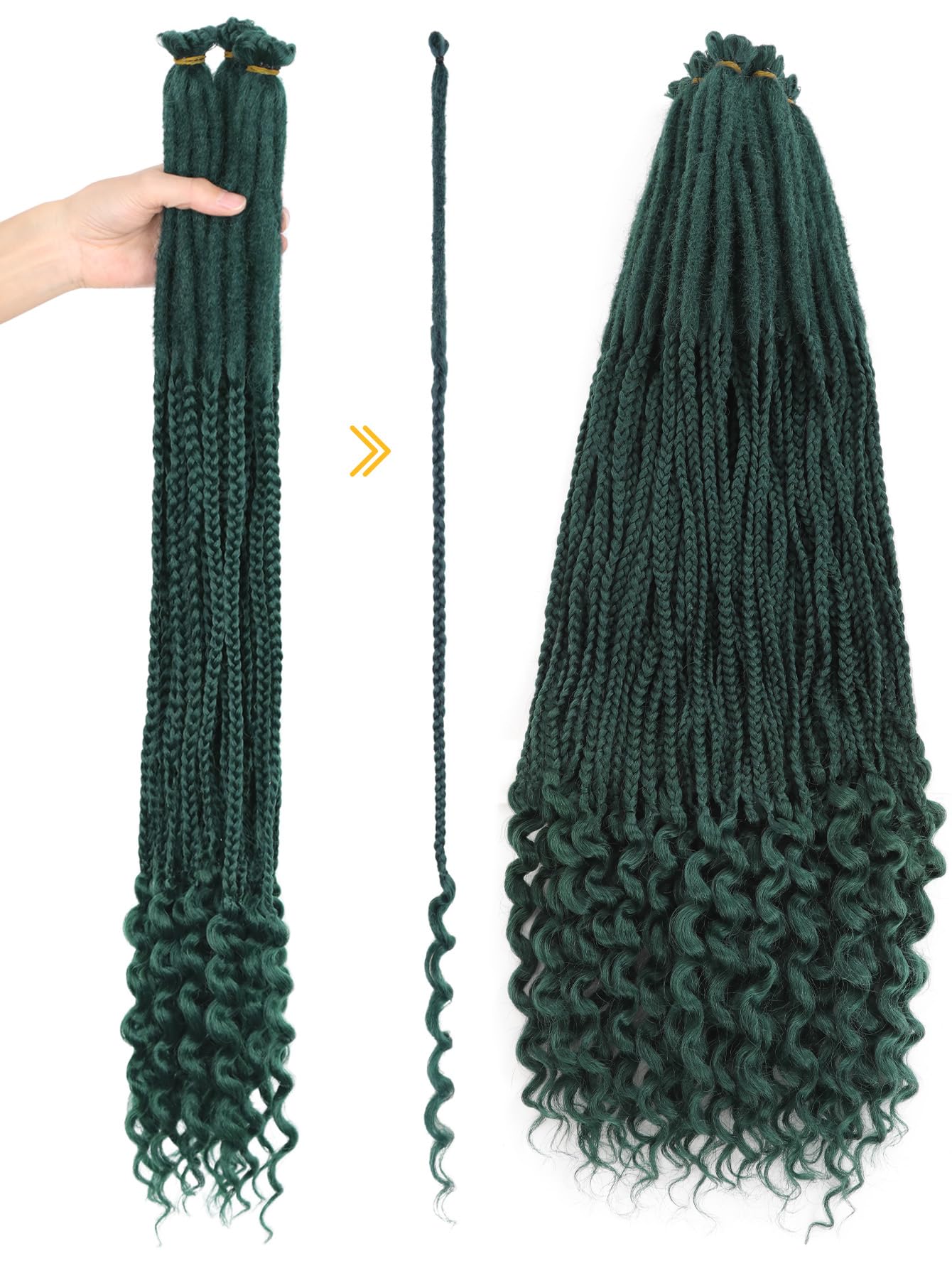 WIGNEE Braid in Dreadlock Extensions 20 Pcs Boho Crochet Braids with Curly Ends 3 In 1 Crochet Hair Pre Looped Dreadlocks Soft Bouncy Goddess Synthetic Dreads for Daily Party(NAVY EMERALD)