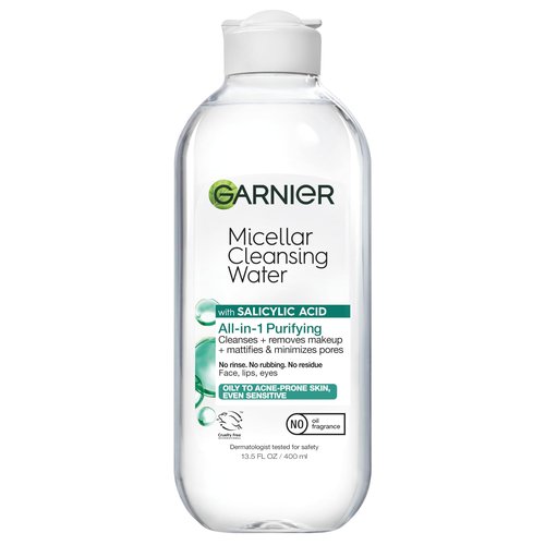 Garnier Micellar Water with Salicylic Acid, All-in-1 Mattifying Facial Cleanser and Makeup Remover for Oily and Acne Prone Skin