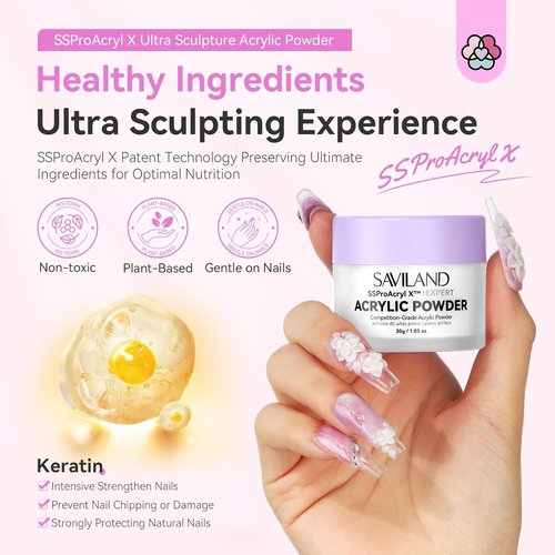 SAVILAND White Acrylic Nail Powder - Ultra-Smooth Blending for Professional Extensions & Carving