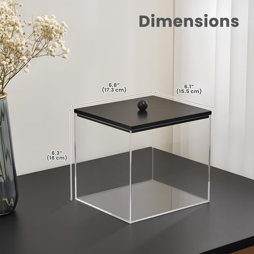 Puricon Acrylic Disposable Facial Towels Holder, Clear Storage Bin with Wood Lid Compatible with Clean Skin Club Towel (NOT Included), Face Towelettes Container for Bathroom Counter -Black