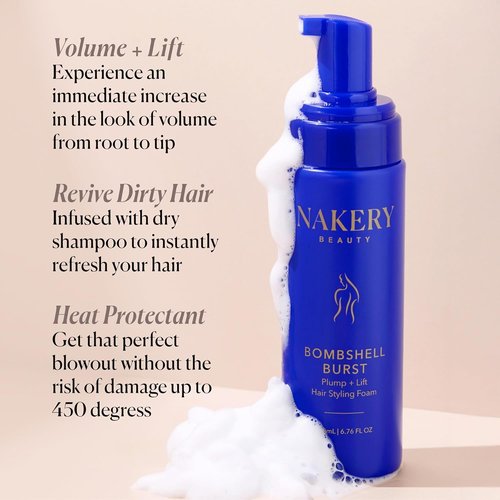 Nakery Bombshell Burst Hair Foam - Volumizing Mousse for Curly & Straight Hair, Lightweight Formula with Biotin & Keratin