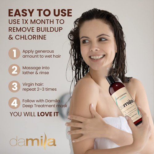 damila Deep Cleansing Shampoo - Clarifying Shampoo For All Hair Types - Degreases, Removes Residue and Product Build Up - Prepares Hair for Keratin Hair Treatment