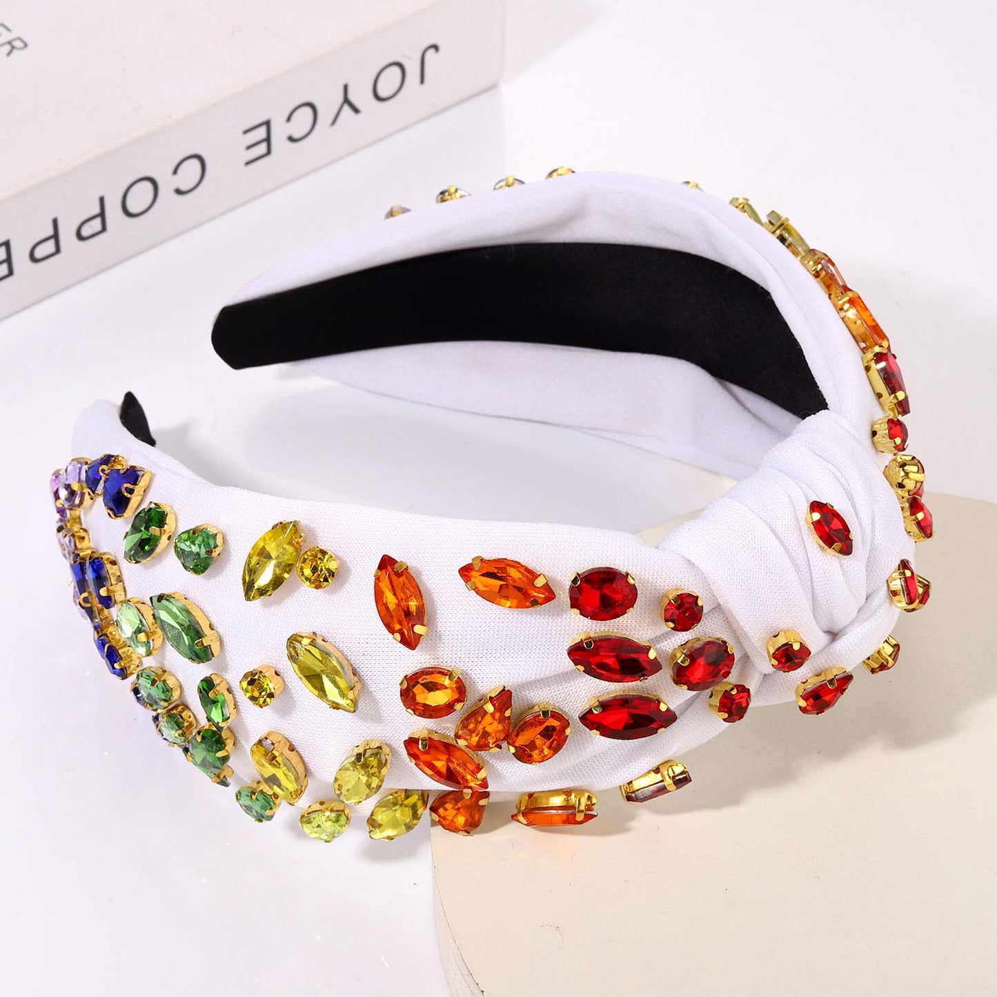 Pride Crystal Velvet Headband Cross Knotted Turban Headdress Colorful Rainbow rhinestone Statement Wide Hair Band Hoop LGBTQ Accessories For Women (Rainbow Pride)