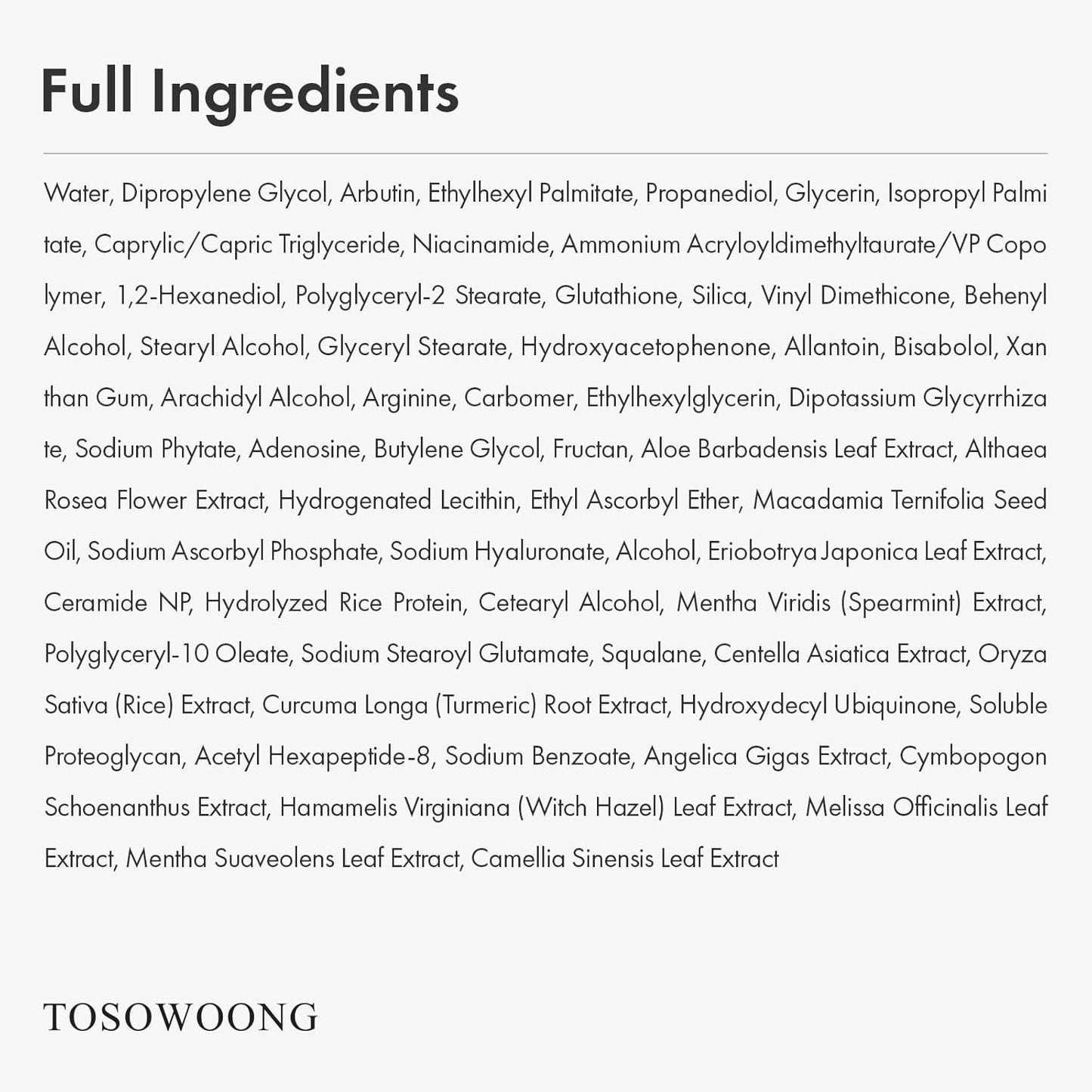 TOSOWOONG Arbutin 7% Glutathione Cream - Brightening Formula for Dark Spots & Pigmentation | 50ml