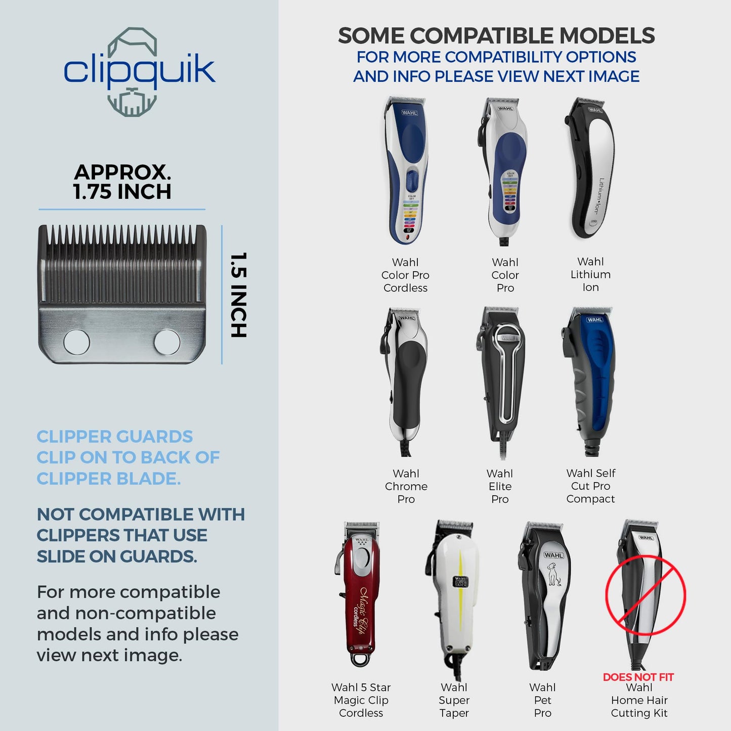 Clipquik Premium XL Clipper Guards for Most Wahl Clippers, Extra Long and Sturdy #20 18 16 14 12 10 (2.5 inch, 2.25", 2", 1.75", 1.5", 1.25") Large Clipper Guide Comb Set