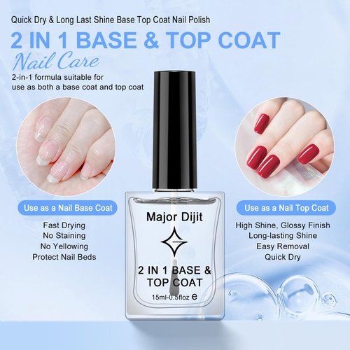 Major Dijit Clear Base & Top Coat Nail Polish - Quick Dry, Long-Lasting, High Gloss Formula | 0.5 Fl Oz