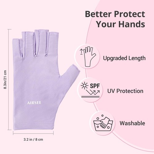 AIRSEE UV Gloves for Nail Lamp,Professional UPF50+ UV Protection Gloves for Manicures Nail Art,Fingerless Gloves That Shield Skin from The Sun and Nail Lamp (Purple)