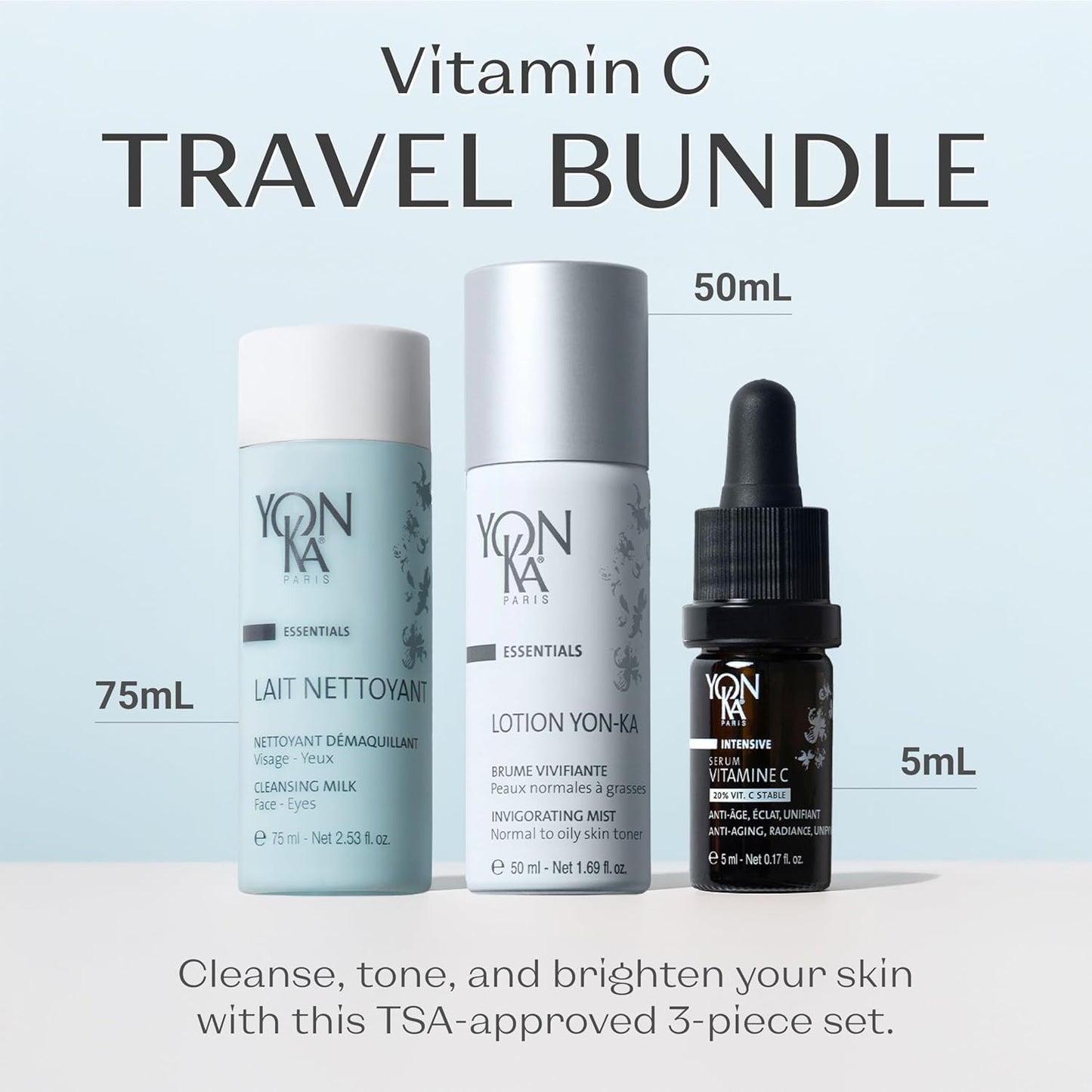 Yon-Ka Vitamin C Travel Set - Gentle Face Milk Cleanser, Toner & Serum | Revitalize Dry or Sensitive Skin | 3-Piece Kit