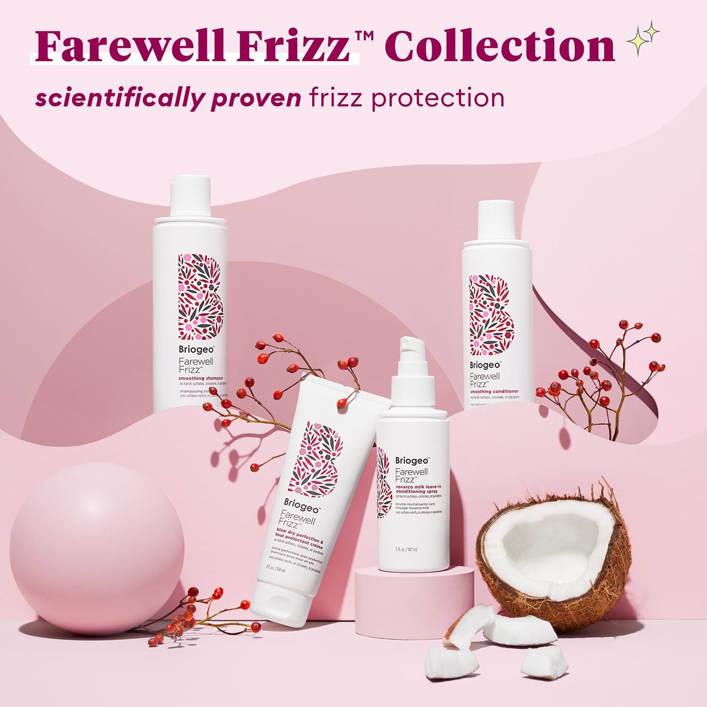 Briogeo Farewell Frizz Styling Cream - Heat Protectant Crème for Smoothness & Shine | Vegan, Silicone-Free, Protects Up to 450°F