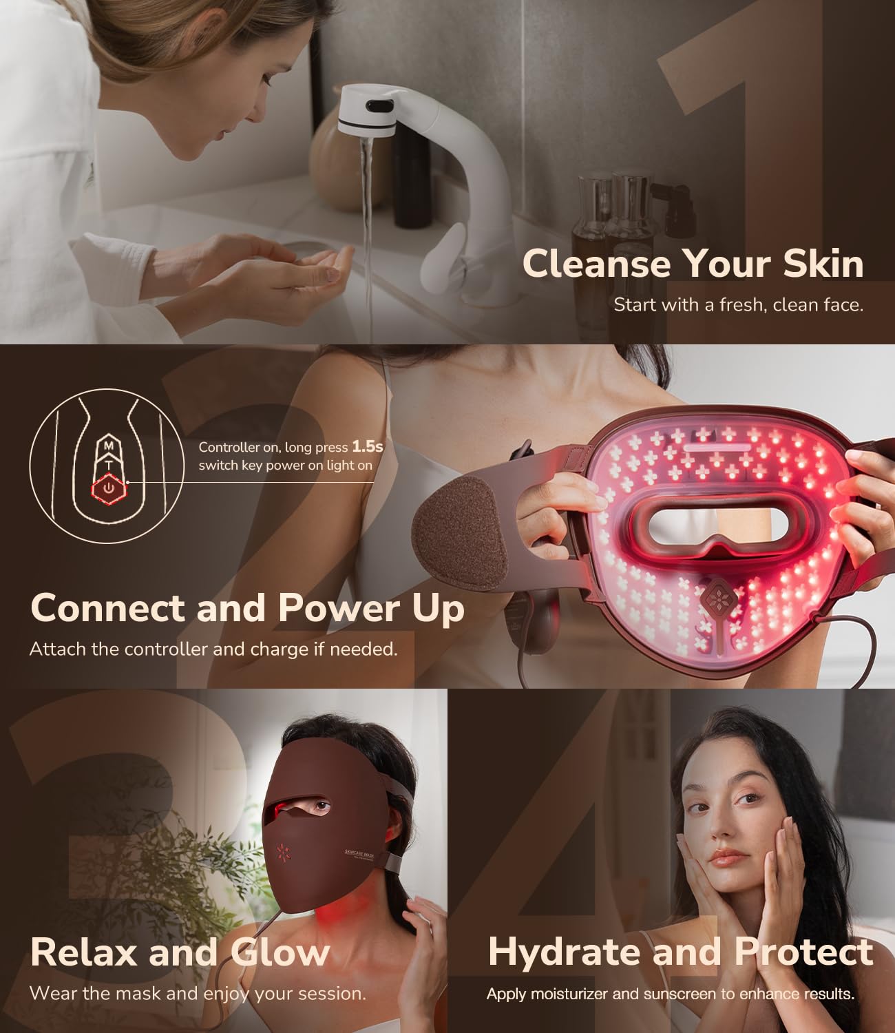 JOVS Red Light Therapy for Face, LED Light Therapy Beauty Device for Face, 4 Modes and Portable Skin Care Tools for Home Use